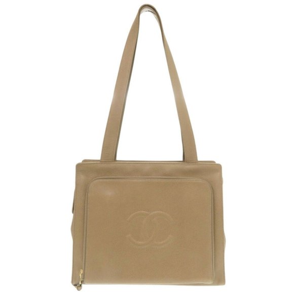 Chanel Coco Mark Caviar Skin No. 4 Beige Tote Bag Shoulder 1248CHANEL - Picture 1 of 10